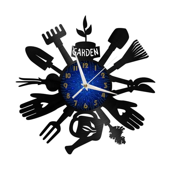 Garden Tools 12 Inch Vinyl Record Wall Clock - Silent, Creative, and Unique Clock for Living Room, Entryway, or Bedroom Decor - Perfect Gift Idea(12 inchs B without LED)