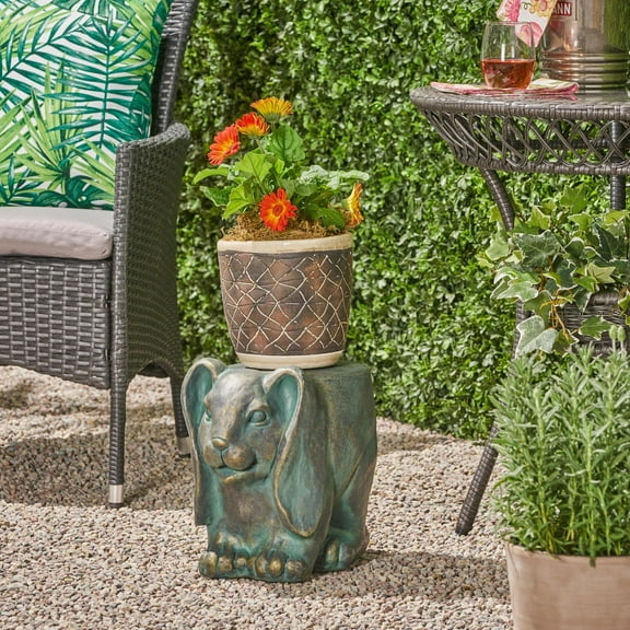 Garden Tools 13inch High Rabbit Garden Stool, Lightweight Concrete, Gold Patina Finish, No Assembly Required,Outdoor Furniture