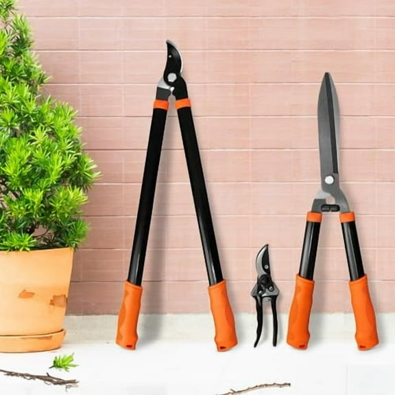 Garden Tools 3Packs Pruner Gardening Scissors Kit with Lopper, Hedge Clippers and Pruning Shears, Shrub Trimmer Branch Cutter for Tree, Flowers, Plants, Bonsai and Fruits