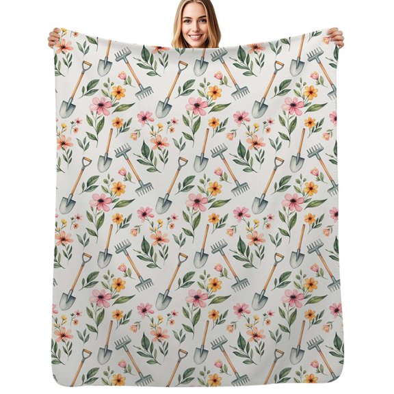 Garden Tools Floral Pattern Flannel Blanket Warm Soft Bedding Throws Winter Camping Chair Sofa Bed