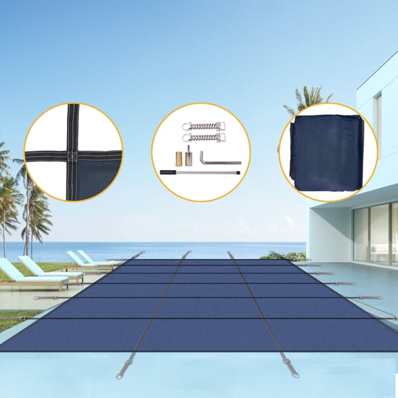 Garden Accessories Inground Pool Safety Cover, 16x32ft Rectangle Winter Safety Pool Cover for Inground Swimming Pools, Solid Safety Pool Covers, Triple Stitched for High Strength, Hardware Included,B