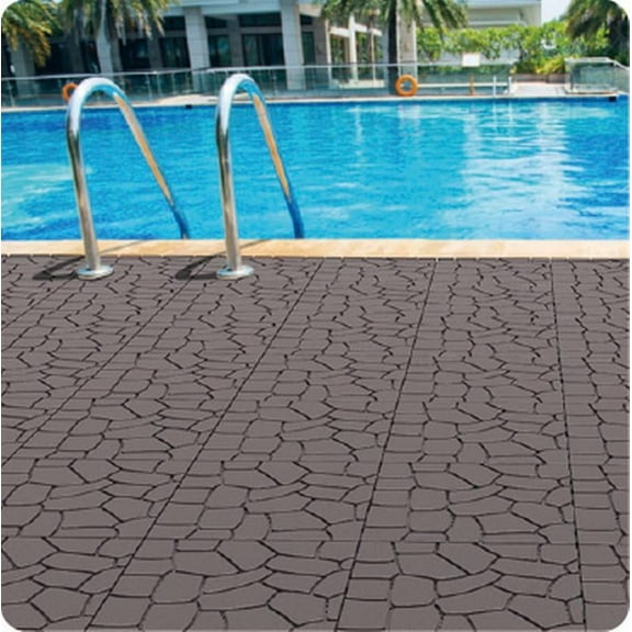 Garden Tools New Stone texture 12" Patio Deck Tiles, DIY Module Interlocking Decking Tiles Floor Tile,Easy and Quick Installation Court Tiles for Porch Poolside Balcony Backyard 44pcs DARK GRAY,Outdo