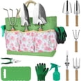 thumbnail image 1 of Garden Tools Set, 10-Piece Heavy Duty Garden Hand Tools Kit with Wooden Handle, Durable Organizer Bag for Garden Supplies, Gardening Gifts for Women Grandmother, Pink Floral Pattern, 1 of 6
