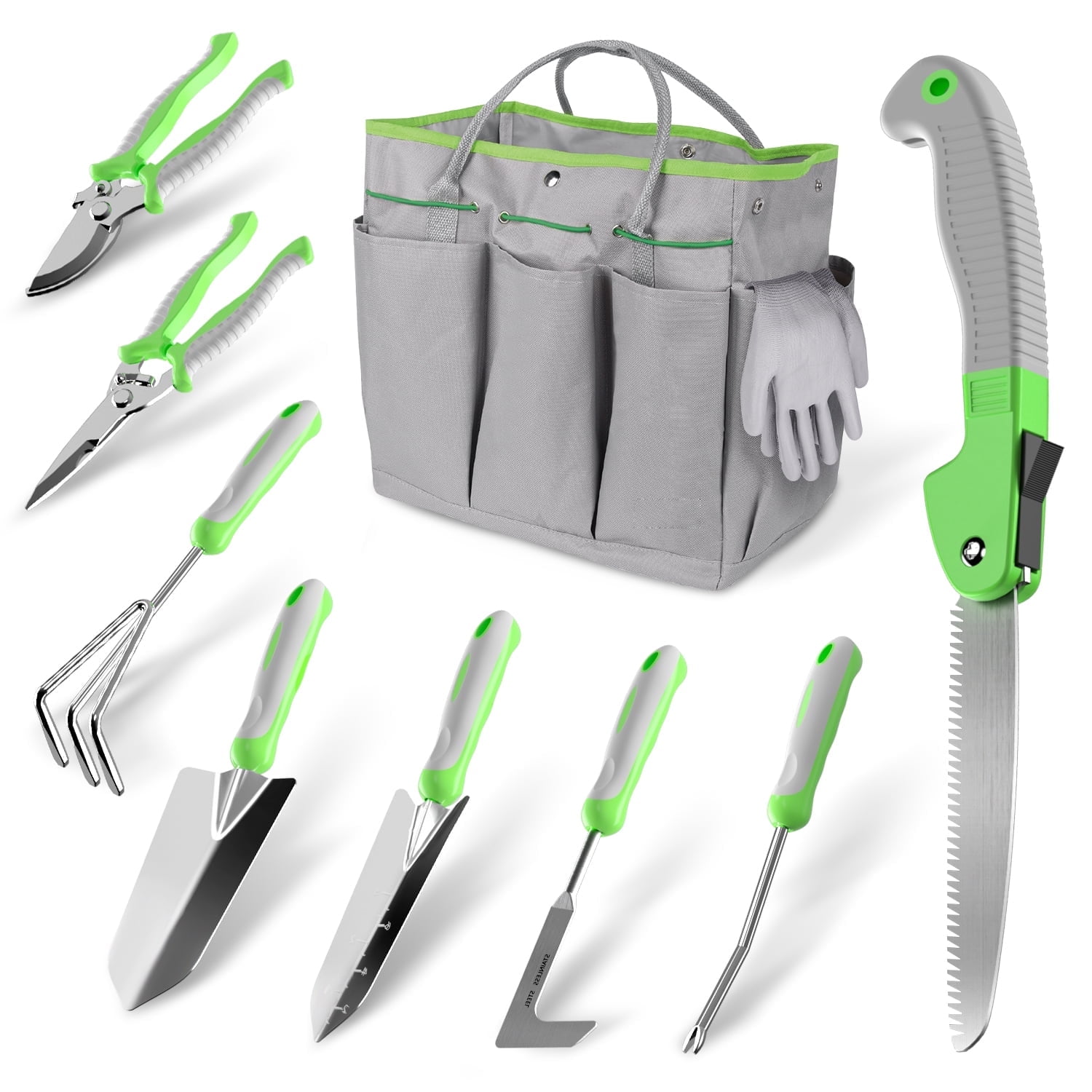 GPED Garden Tools Set, 10 Piece Stainless Steel Heavy Duty Gardening Tools Set for Planting Pruning Gardening Kit with Durable Gardening Bag Gloves Gift Box Ideal Garden Gifts for Women Men