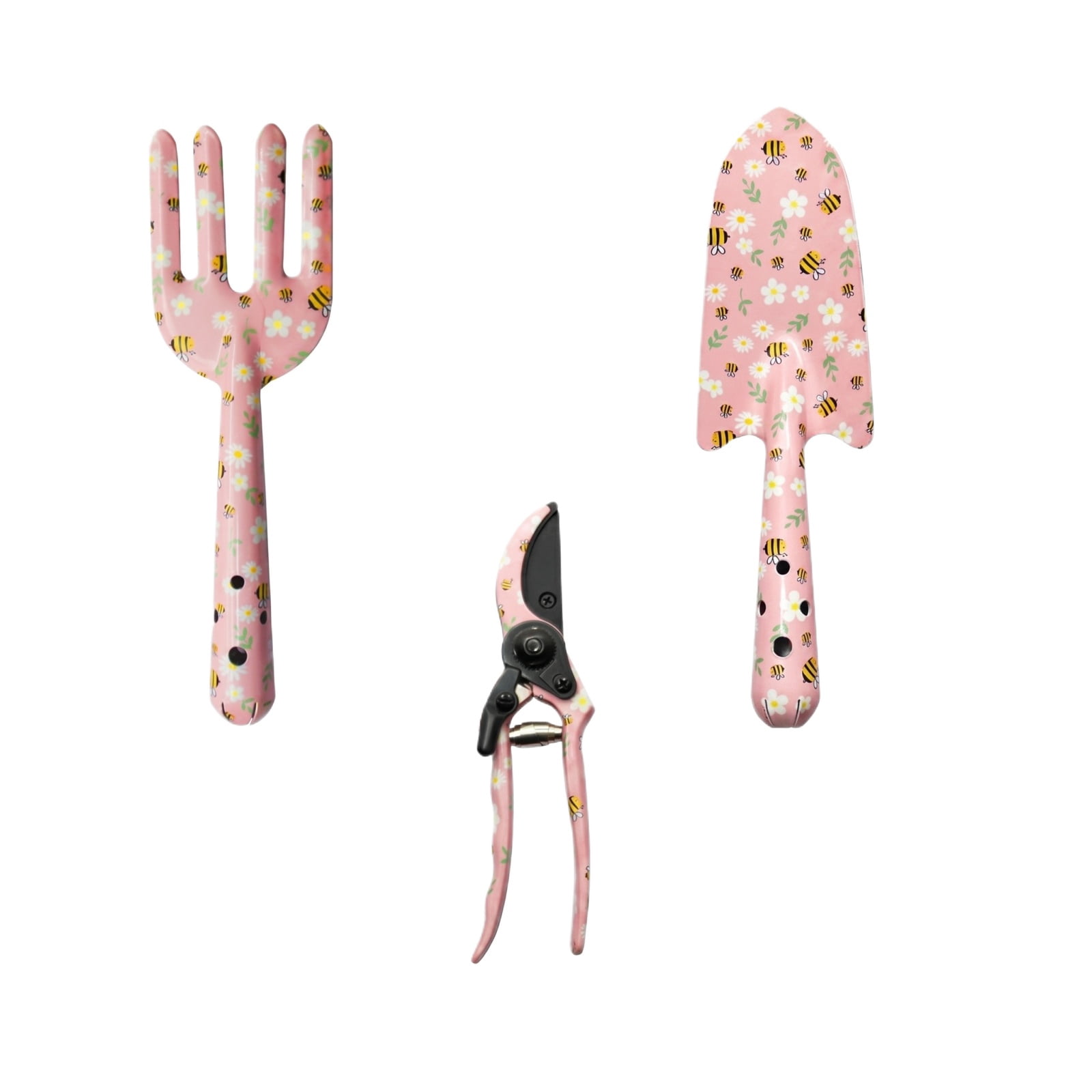 Garden Tools Set, 3 Piece Pink Floral Printed, for Outdoor Small Yard Flower Planting Gardening