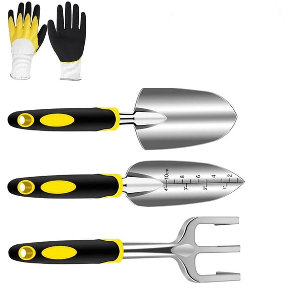 Garden Tools Set 4 Piece Floral Heavy Duty Gardening Tools with Pruning Shears / Hand Trowel / Transplanter / Hand Rake / Gardening Gloves,Delicate Garden Gift