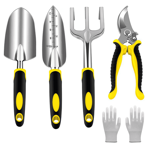 Garden Tool Set Gifts for Women & Men, 5 Piece Heavy Duty Gardening Kit with Pruning Shears, Trowel, Rake and Gloves
