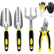 Garden Tools Set 5 Pieces, Durable Gardening Gifts for Women Men Mom or Dad, Ergonomic Gardening Hand Tools Kit Includes Gloves, Pruning Shear, Rake, Shovel & Trowel