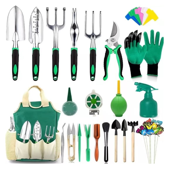 Garden Tools Set 83 Piece, Succulent Tools Set Included, Heavy Duty Aluminum Gardening Tools for Gardening, Non-Slip Ergonomic Handle Tools, Storage Tote Bag, Gifts Tools for Women-A