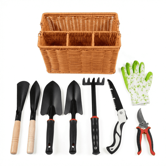 JCOHOY Gardening Tool Set with Heavy Duty Stainless Steel, Pruning Shears, Gloves, 9 Pieces