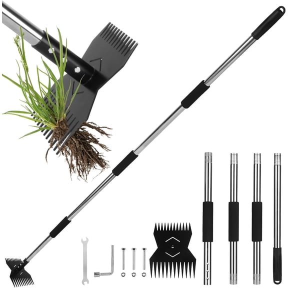 Garden Tools,Weeder Tool,63" Weed Puller Tool with Long Handle,Easy Weeding Without Bending or Squatting Down,Weeding Tools Suitable for Farm Planting and Gardening(Black 24 Claws)