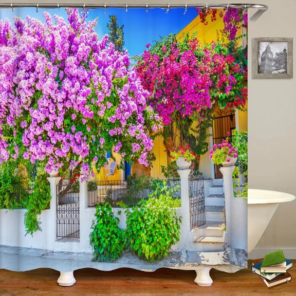Garden Town Flower Scenery Shower Curtain Fabric Bathroom Waterproof Shower Curtains Home Decor Curtain 240X180cm With