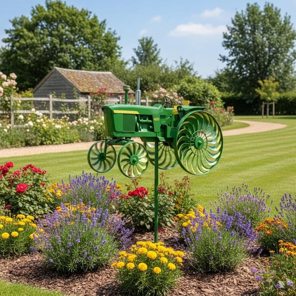 Garden Tractor Wind Spinner, Rotating Wheel Stake Outdoor Yard Garden Decor