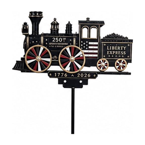 Garden Train Wind Spinner, 250th Anniversary Train Yard Stake, 2D Liberty Express Patriotic Rotating Windmill, Metal Wind Sculpture Ornament for Outdoor Yard Lawn Patio Pathway Decor