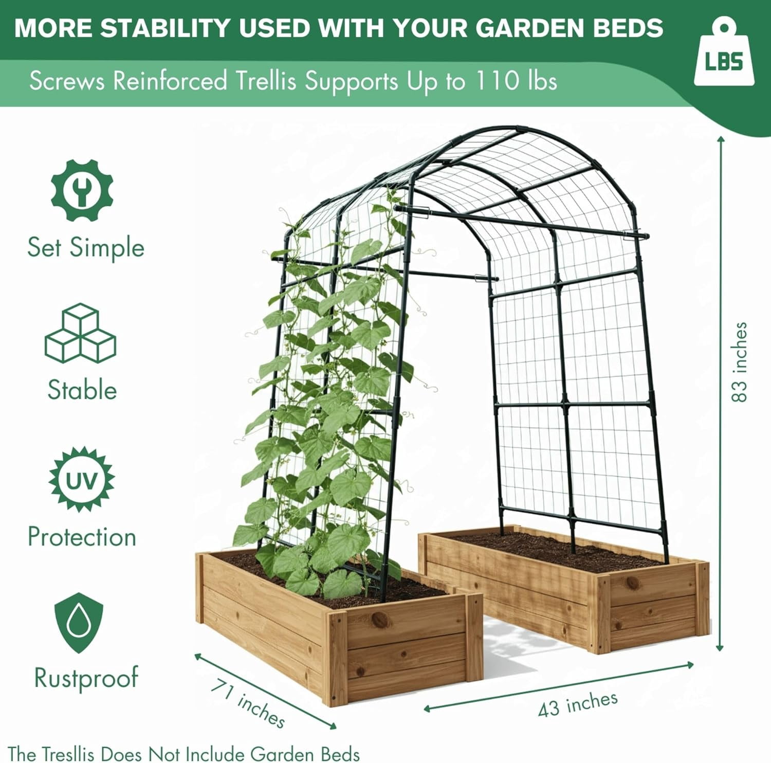 Garden Trellis Arch 7FT PP-Coated Stainless Steel Metal  Tall Cucumber Trellis for Climbing Plants Outdoor Vegetable Trellis with Trellis Netting