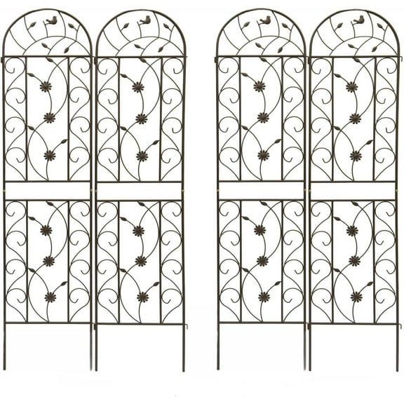 Garden Trellis for Climbing , 86.7" Metal  Support, 4 Pack Iron Flower Arch for Rose Vine Clematis Morning Glory, Outdoor Decorative Brown Trellis for Garden Patio Backyard Fence