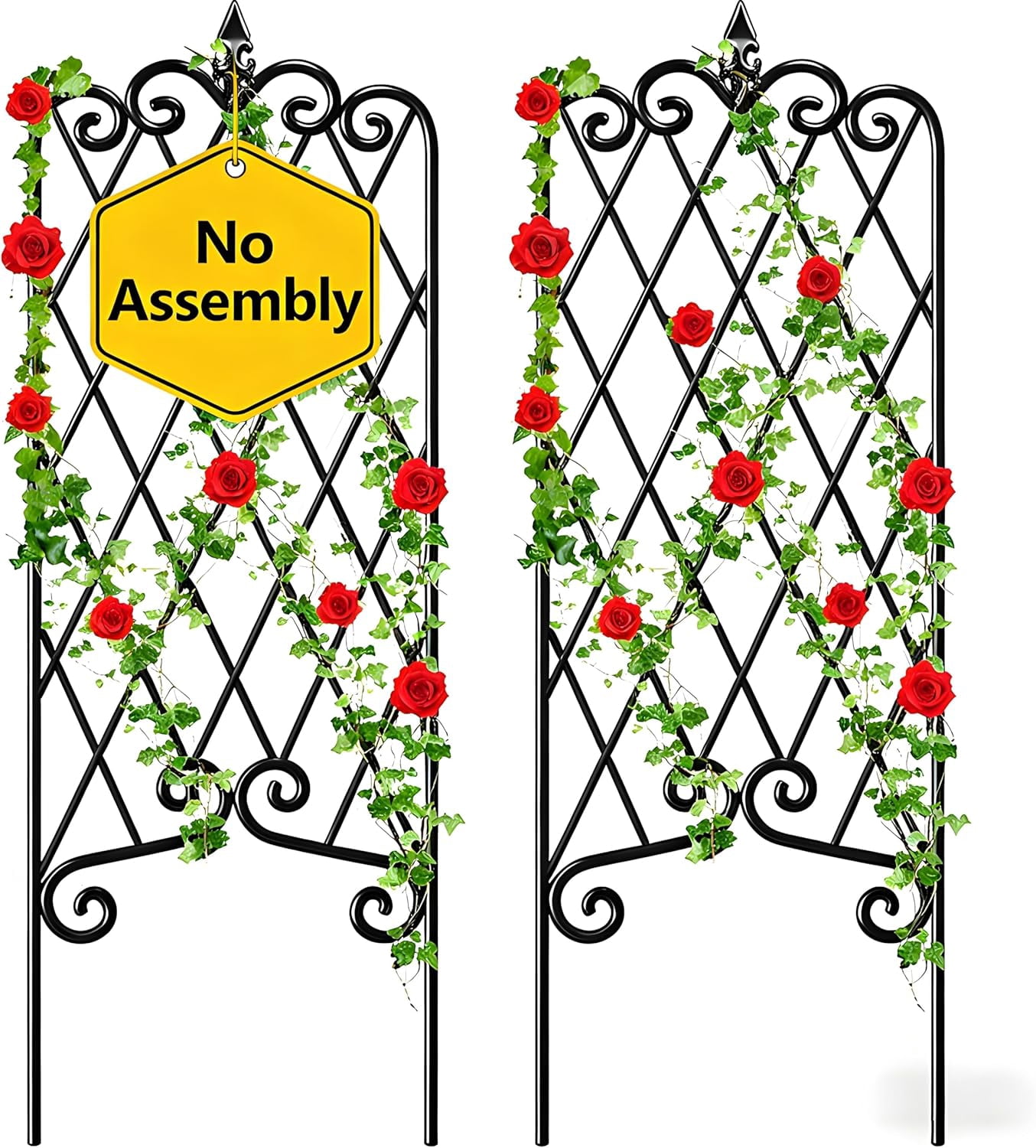Garden Trellis for Climbing Plants 47” x 16” Rustproof Black Iron Plant Trellis Potted Vines Vegetables Flowers Patio Metal Wire Lattices Grid Panels for Ivy Cucumbers Clematis 2 Pack