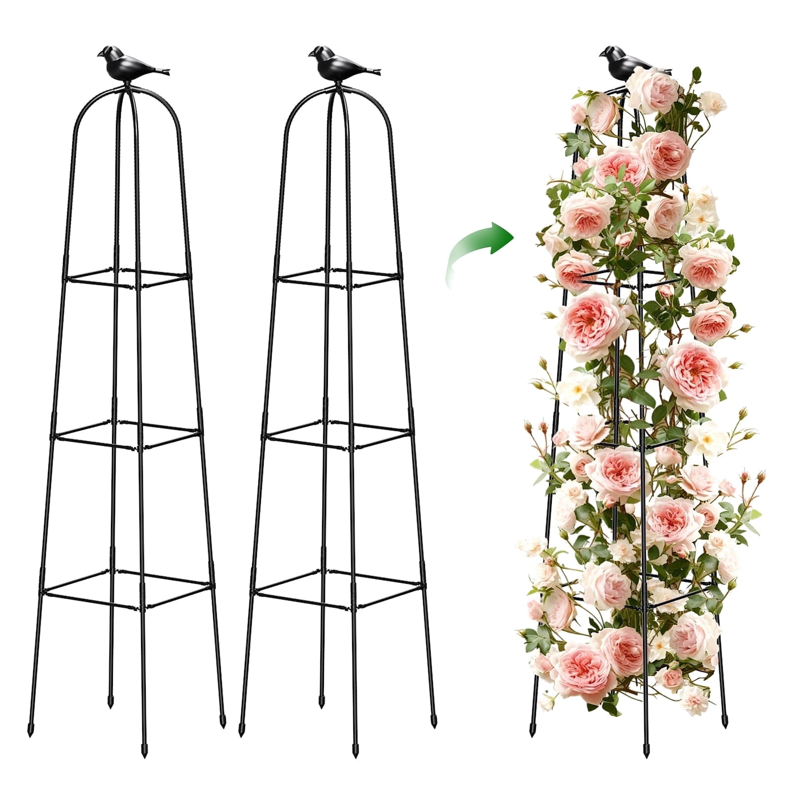 MQHUAYU 2Pack Adjustable Garden Obelisk Trellis for Climbing Plants , 67 Inch Rustproof Metal Plant Support Frame, Outdoor Indoor Climbing Vine Cucumber Tomato Growing Stand