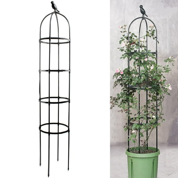 Garden Trellis for Climbing Plants,57inch with Heavy Duty Plastic Coated,Garden Outdoor Indoor Potted Plant Support,Round Obelisk Garden Trellis for Climbing Vine（Black)