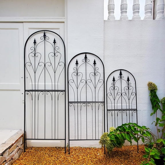 Garden Trellis for Climbing Plants 59" H x 21.7" W Metal Design Decorative Garden Structure Weather-Resistant Lattice Outdoor Decor Flowers Roses Vine Ivy Clematis Black Coating