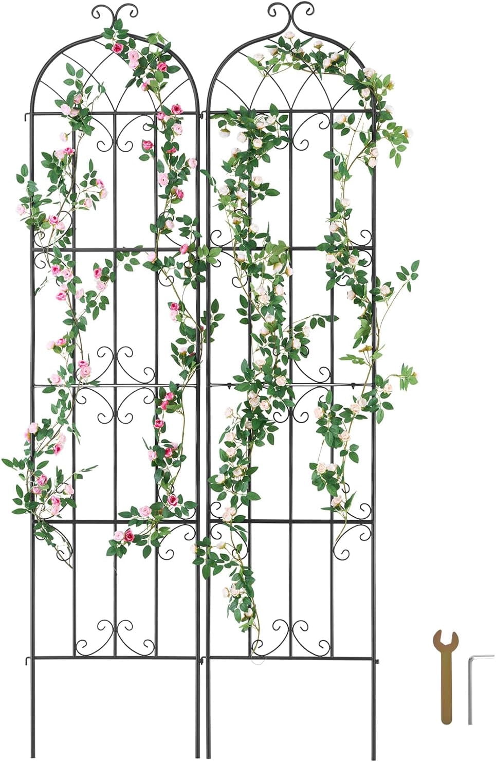 Garden Trellis for Climbing Plants, 87 x 20 in, 2 Packs Rustproof Metal Garden Flower Trellis, Outdoor Climbing Rose Trellis Cucumbers Support, Decorative Clematis Trellis for Courtyards Lawns