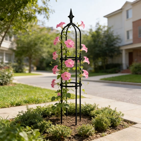 Garden Trellis for Climbing Plants, Adjustable Height Outdoor Vine Support with Snap-On Easy Assembly, Black Rust-Resistant for Pots, Balcony and Patio