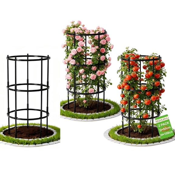 Garden Trellis for Climbing Plants, Diameter 19.7 Inch Tomato Cages for Garden Sturdy Metal Plant Stakes, 39.4Inch Tall Adjustable Plant Support Trellis for Rose Vegetables Plants Flowers 2 Pcs
