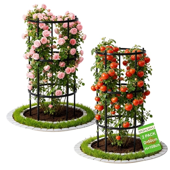 Garden Trellis for Climbing Plants, Diameter 19.7 Inch Tomato Cages for Garden Sturdy Metal Plant Stakes, 39.4Inch Tall Adjustable Plant Support Trellis for Rose Vegetables Plants Flowers 2 Pcs