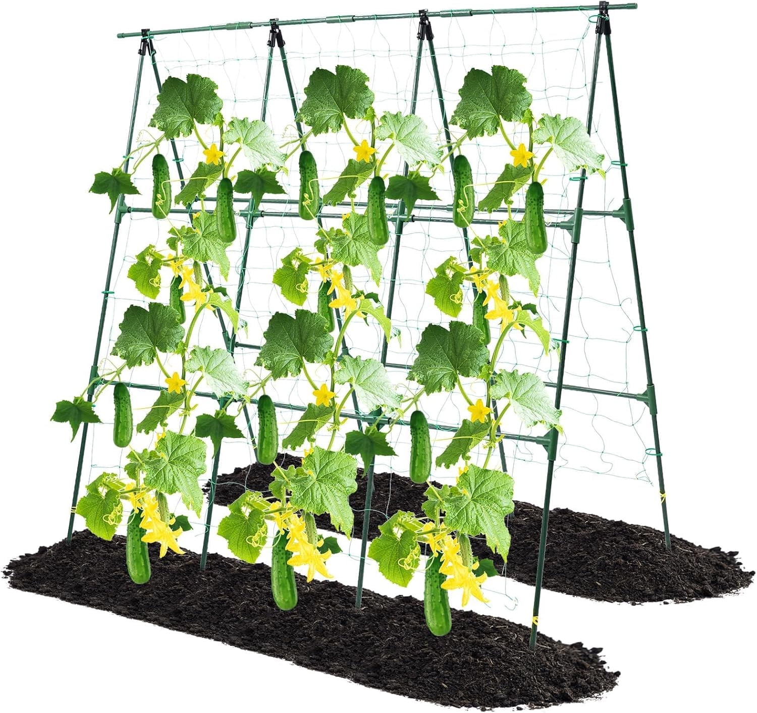 Garden Trellis for Climbing Plants Outdoor, Cucumber Trellis for Raised Bed Garden, A Frame Vine Plants Support for Vegetable Tomatoes Peas Pole Beans Trellis, 50x48 inch, with Netting, Green