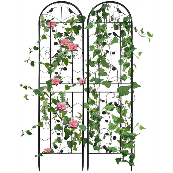 Garden Trellis Decorative Outdoor: 82 inch Tall Metal Fence Black Lattice Panel Yard Corner Décor for Climbing Plant Flower Rose Clematis Bougainvillea Lily Ivy Vine (2 Pack)
