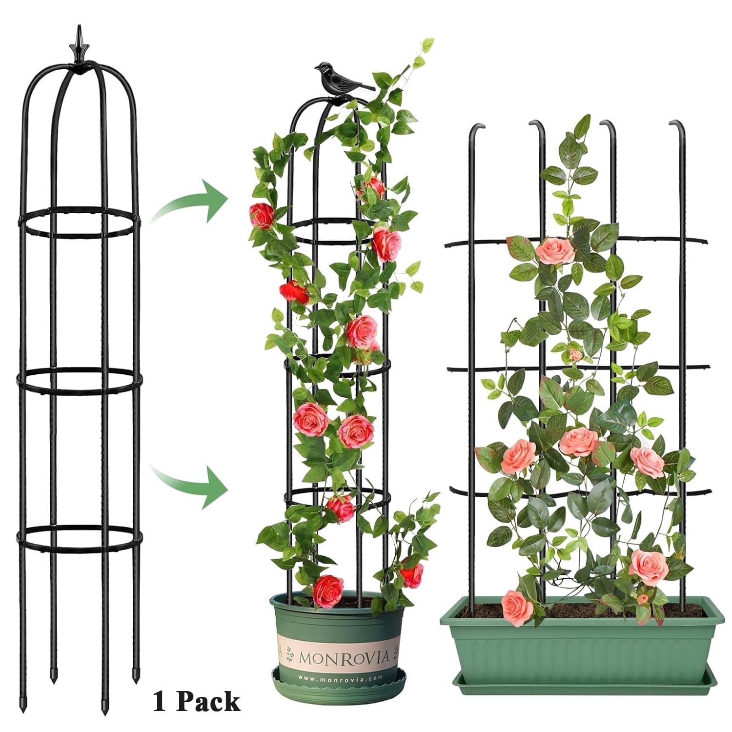 Garden Trellis Tower Obelisk for Climbing Plant,59inch Rustproof Metal ...