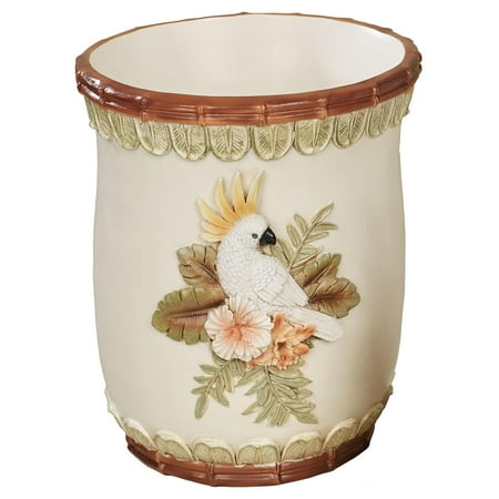 Garden Tropics Wastebasket | Cockatoo and Toucan Bird Designs | Tropical Style Trash Can for Bathroom | Dimensional Accessory