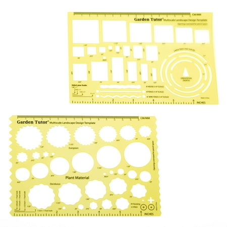 Garden Tutor Multiscale Garden & Landscape Design Templates – 2 Precision-Cut Translucent Yellow Architectural & Drafting Tools for Garden, Yard & Landscape Design