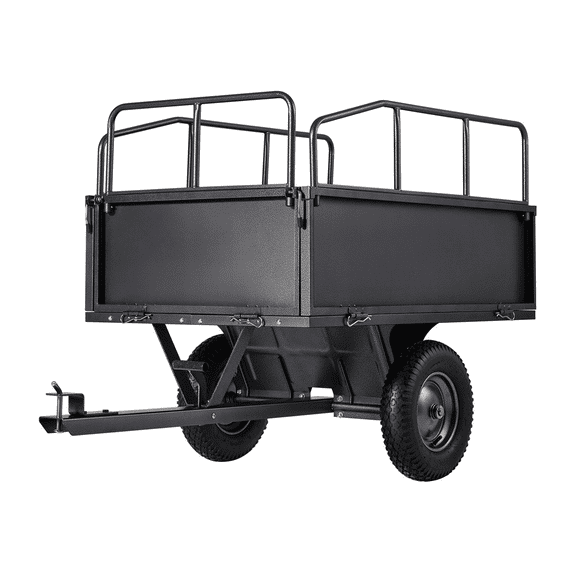 Garden Utility Trailer - 17 Cu Ft, 600lbs Capacity ATV UTV Dump Cart - Steel Hauling Trailer with 16" Tires, Hand/Foot Dump, Heavy Duty Lawn Tractor Trailer
