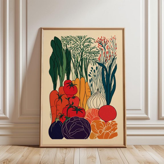 Garden Vegetable Multicolour Illustration Nature Art Print Wall Decor, Stretched Canvas 8x10in