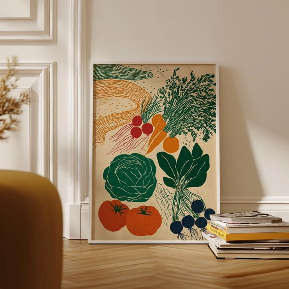 Garden Vegetable Poster, Multicolour Illustration Art UNFRAMED PAPER POSTER, Home Decor