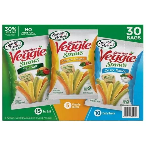 Garden Veggie Snack Straws Shape Chips Variety Pack, 30 Count