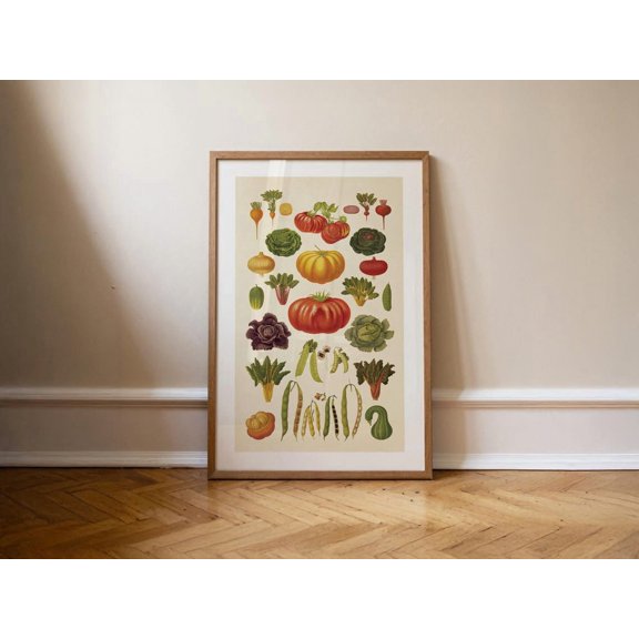 Garden Veggies Retro Kitchen Colorful Wall Art Print, Expressive Kitchen And Dining Theme For Cafe, Kitchen And Dining Room Decor