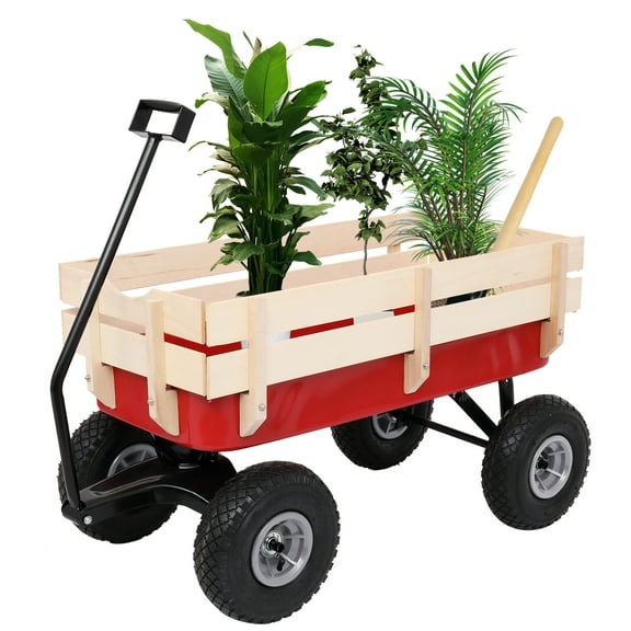 Garden Wagon Cart,Gorilla Cart, Wheelbarrow,Beach Wagon with Big Wheels for Sand,Garden Iron Wood Four Wheel Garden Wagon,97x43x78cm