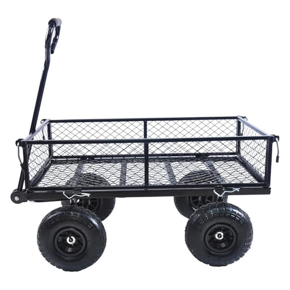 Garden Wagon Cart - Heavy Duty 550 lb Capacity Steel Utility Wagon, Foldable Flatbed, Pneumatic Tires - Outdoor Hauling & Transport