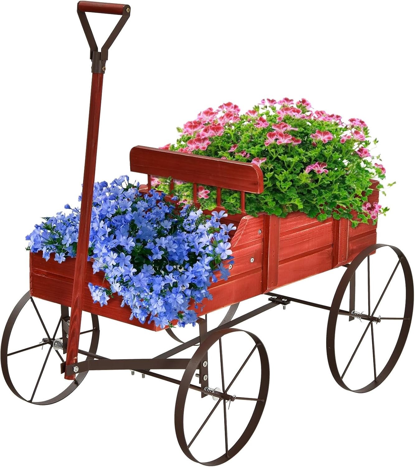 Garden Wagon, Mobile Wooden Planters with 2 Planting Sections, Rolling ... - Outdoor Minimalist Plant Wagon