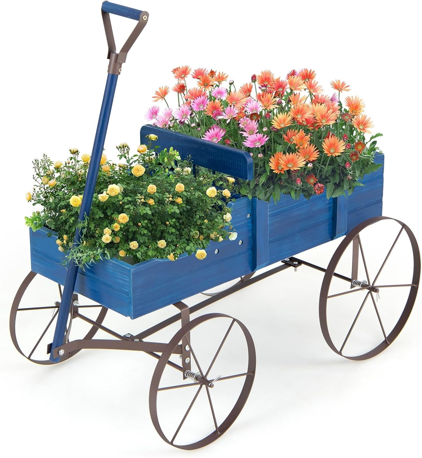 Garden Wagon, Mobile Wooden Planters with 2 Planting Sections, Rolling ... - Outdoor Minimalist Plant Wagon