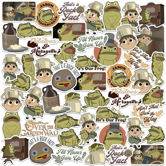 Over The Garden Wall Greg & Frog Iconic 50-Count Vinyl Sticker Pack  Large Die-Cut Retro Decals for Laptop, Water Bottle, Tablet, Indoor & Outdoor Use