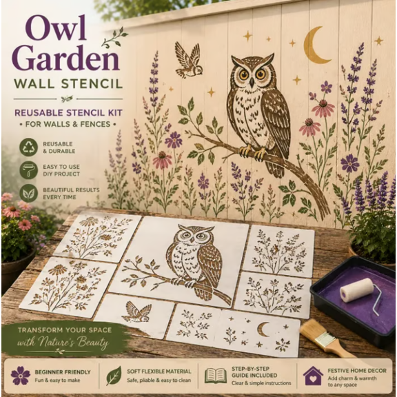 Garden Wall Stencil – Reusable Diy Kit For Walls, Reusable DIY Painting Template, Nature Floral Series, Durable PET Plastic, Outdoor Fence Patio Decoration, 1 Pack