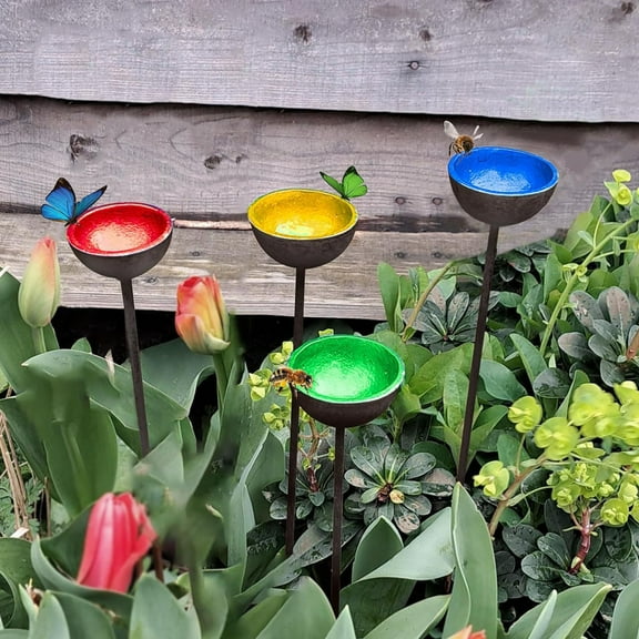 Garden Water Feeder, Iron Yard Feeder, Outdoor Rust-Proof Ground Pole Bird Water Feeder, Durable Decorative Pollinator Attracting Garden Accessory