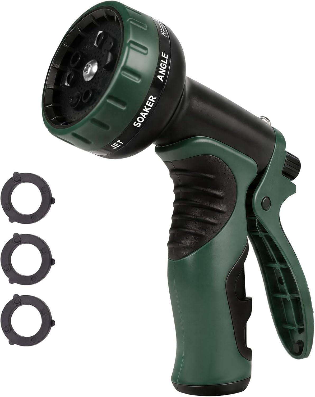 Garden Water Hose Nozzle, Water Spray Nozzle with 10 Spray Modes Suitable for Watering Plants, Iawns and Gardens, Car Washing, Cleaning, Showering Pets and Outdoor Fun, Green