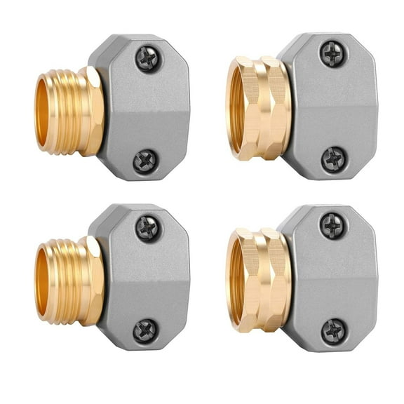 Garden Water Hose Repair Kit, 2 set Male and Female Water Hose Repair Fittings, Zinc and Aluminum Garden Hose End Mender Fit for 5/8" and 3/4" Garden Hose Connector, Gray