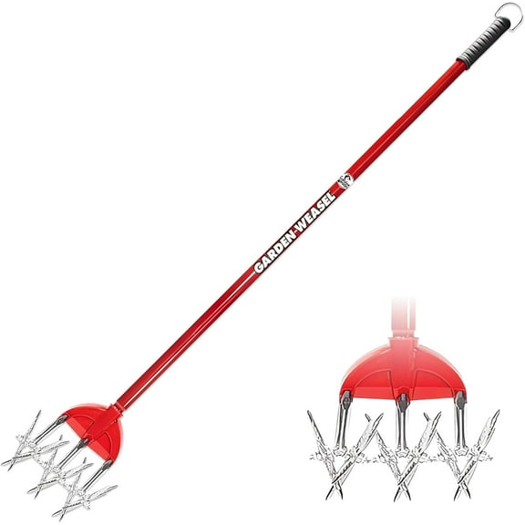Garden Weasel Rotary Cultivator with Detachable Tines - Long Handle | Aerate, Weed, Cultivate, Plant, Reseed | Lawn Reseeding Garden Tool, Garden Soil Loosener | 90206