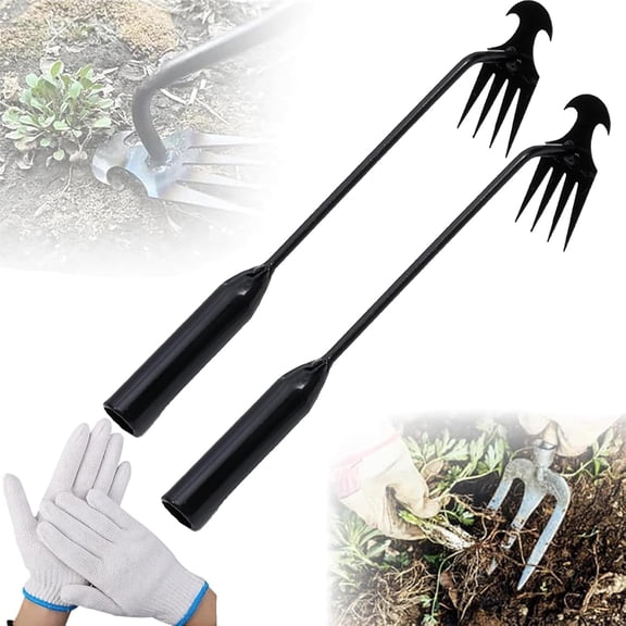 Garden Weed Pulling Tool, Portable Garden Weed Pulling Tool Uprooting Weeding Tool, 4 Teeth Manganese Steel Forged