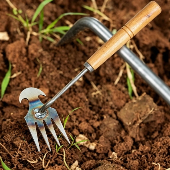 Garden Weeding Hoe and Rake 2 in 1 Tool with Wooden Handle for Weed Removal and Soil Loosening